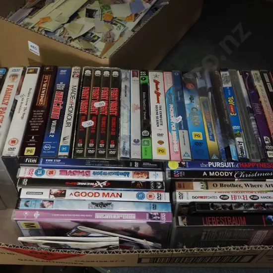 box; DVDs, VHS