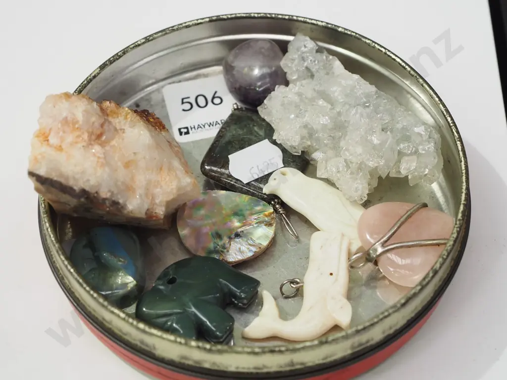 tin; crystals, gem pendants & bone pendants Image 1++