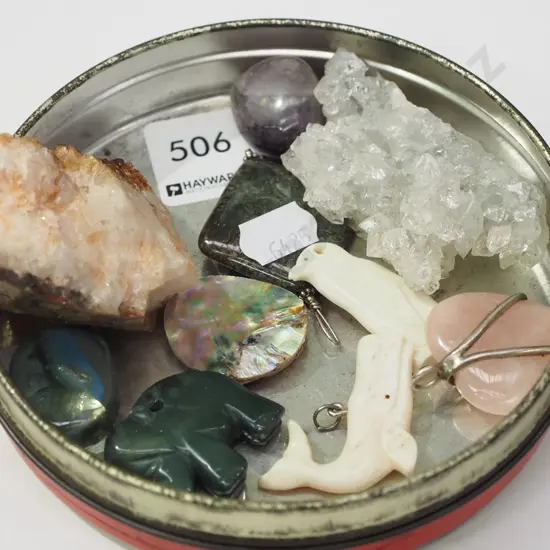 tin; crystals, gem pendants & bone pendants