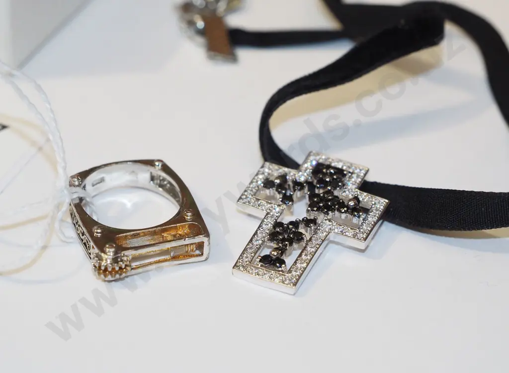 rhinestone choker & ring-  both are plated sterling silver Image 1++