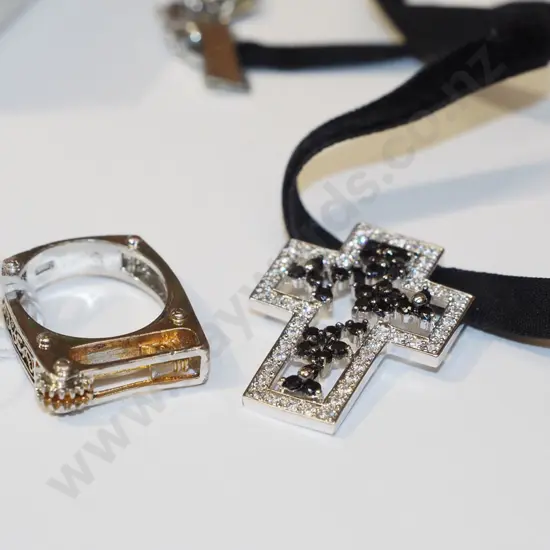 rhinestone choker & ring-  both are plated sterling silver