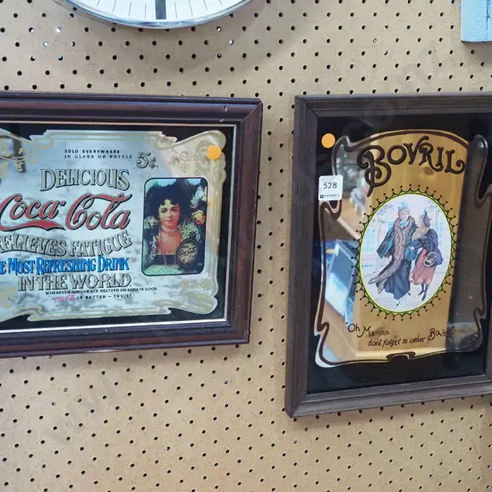 Bovril and Coca Cola reproduction wall mirrors - orange dots