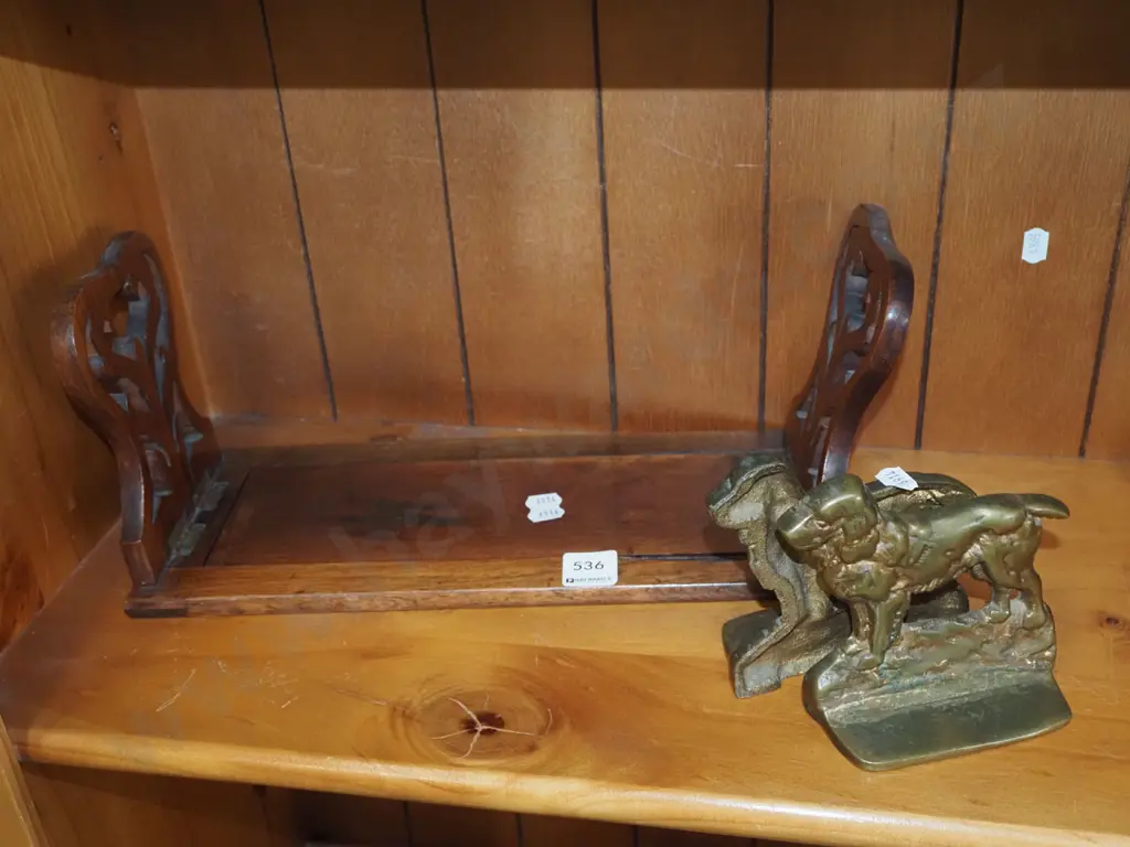 brass dog bookends, mahogany small adjustable book holder Image 1++