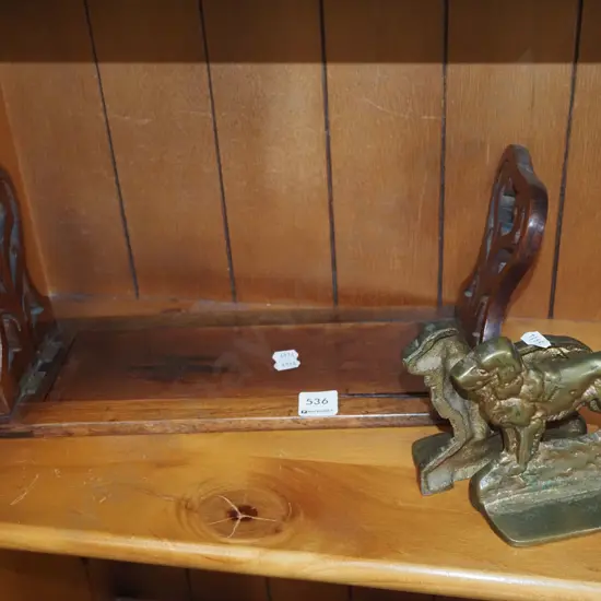 brass dog bookends, mahogany small adjustable book holder