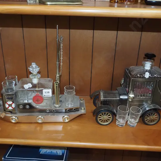 2x novelty decanters - ship, car