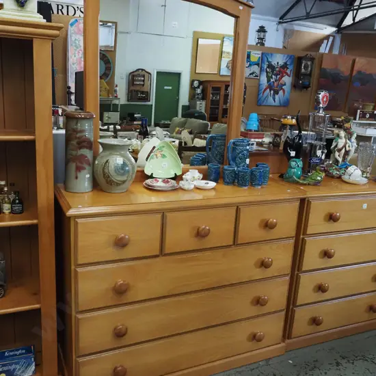 rimu and mdf 6 drawer mirror back dresser H750 W1000 D400