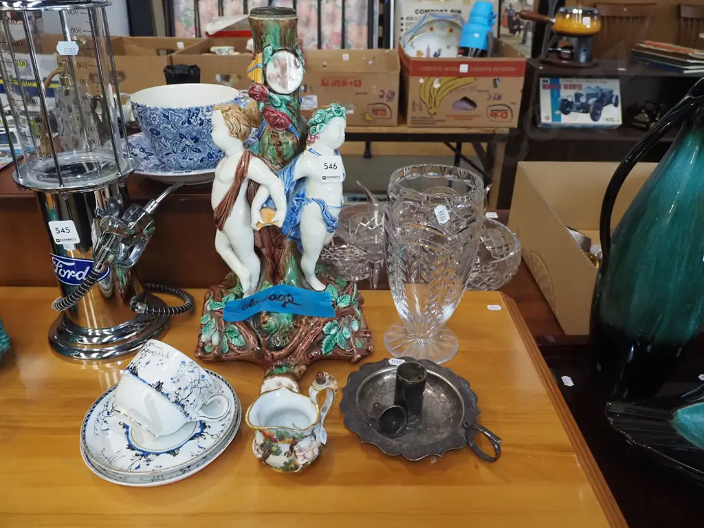 Majolica candlesticks - many repairs, crystal, vase candlestick etc Image 1++