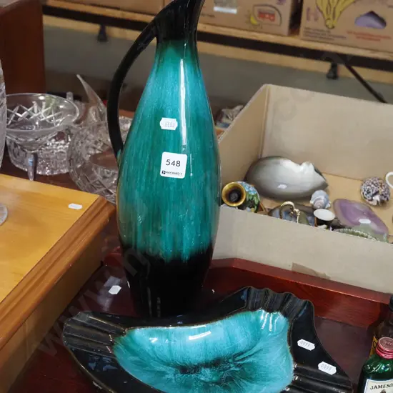 Blue Mountain ewer vase and ashtray H390