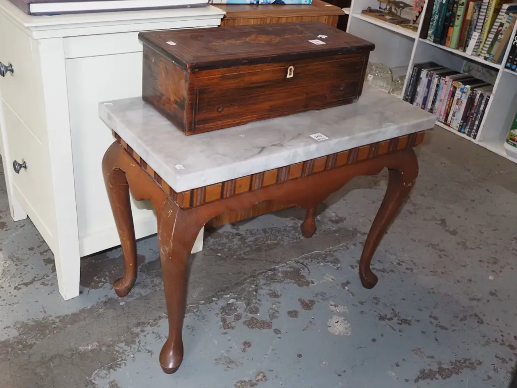 mahogany cab leg marble top end table H455 W600 D300 Image 1++