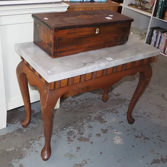 mahogany cab leg marble top end table H455 W600 D300