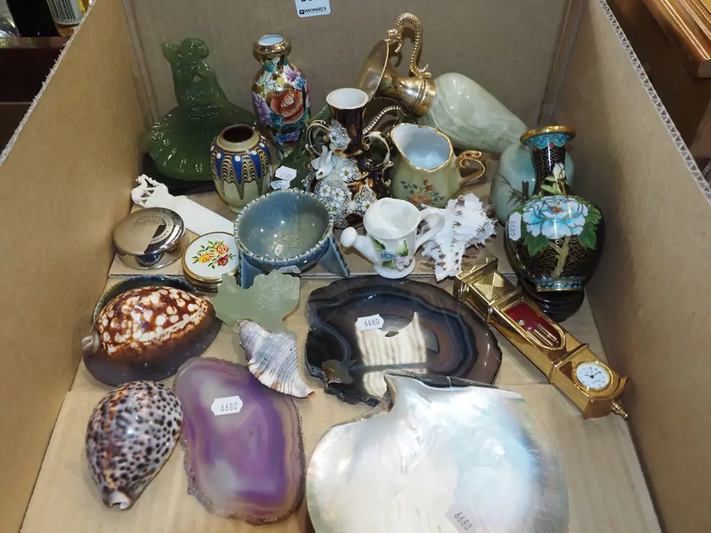 box; cloisonne vase, vases, small Wade bowl etc Image 1++