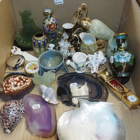 box; cloisonne vase, vases, small Wade bowl etc
