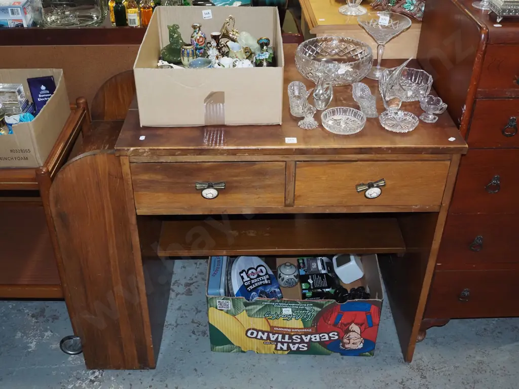 mixed timbers deco drawer study desk with side shelving H770 W965 D500 Image 1++