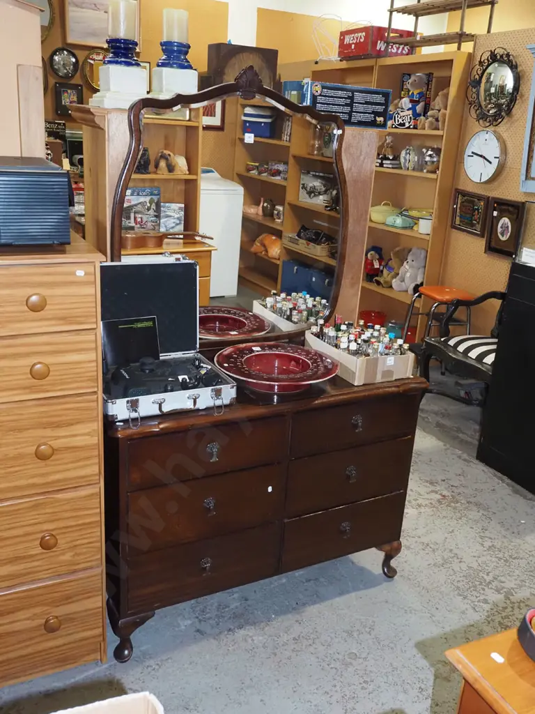 mahogany cab leg 6 drawer mirror back dresser H1640 W1050 D420 Image 1++