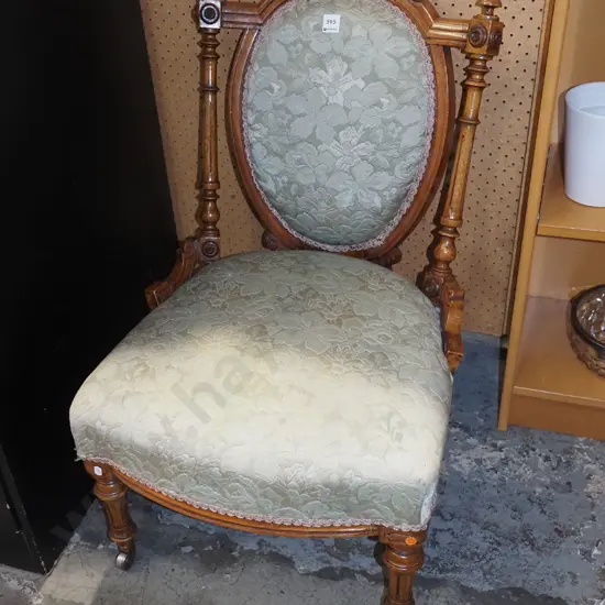 heavily carved turned leg Victorian mahogany bedroom chair