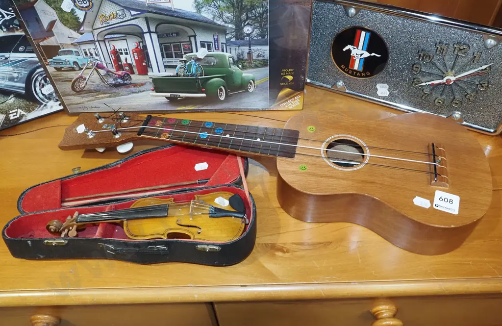 ukulele - needs restringing - and a small model violin Image 1++