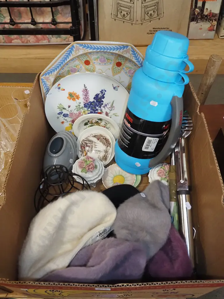 box; ladies faux fur hats, thermos, bbq tools etc Image 1++