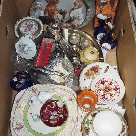 box; cabinet plates, Limoges miniatures, cutlery etc