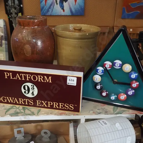 illuminated Hogwarts Express sign, wall clock biscuit tin
