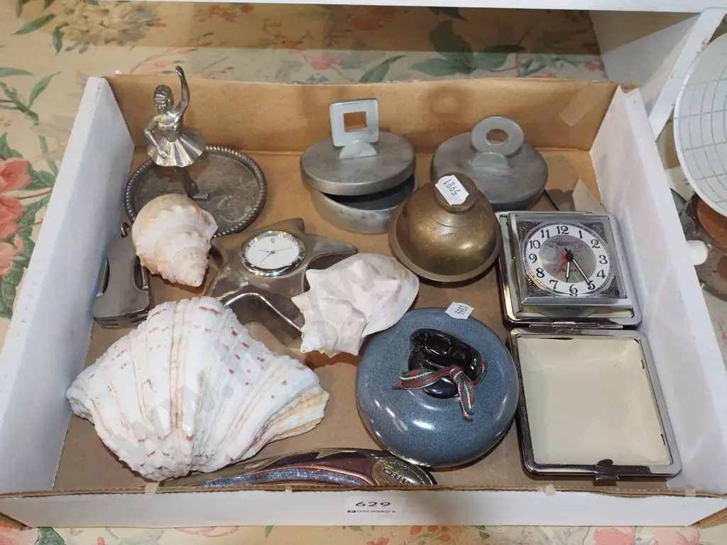 box; seashells, trinket boxes, brass bell etc Image 1++