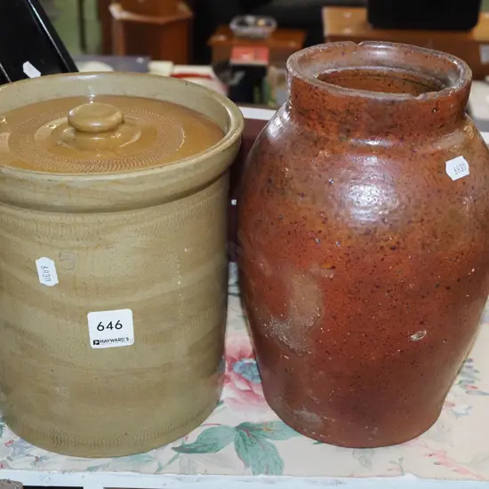 lidded wide mouth storage crock, salt glazed crock Tallest H240