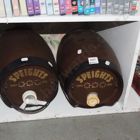 2x plastic Speights drink dispensers