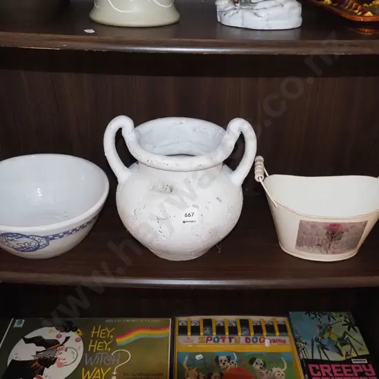 glazed mixing bowl, basket, vase H255