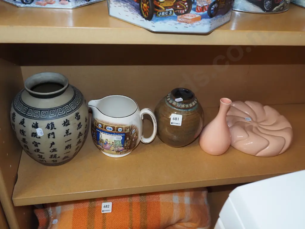 shelf; vases, 1980s ceramic dish etc Image 1++