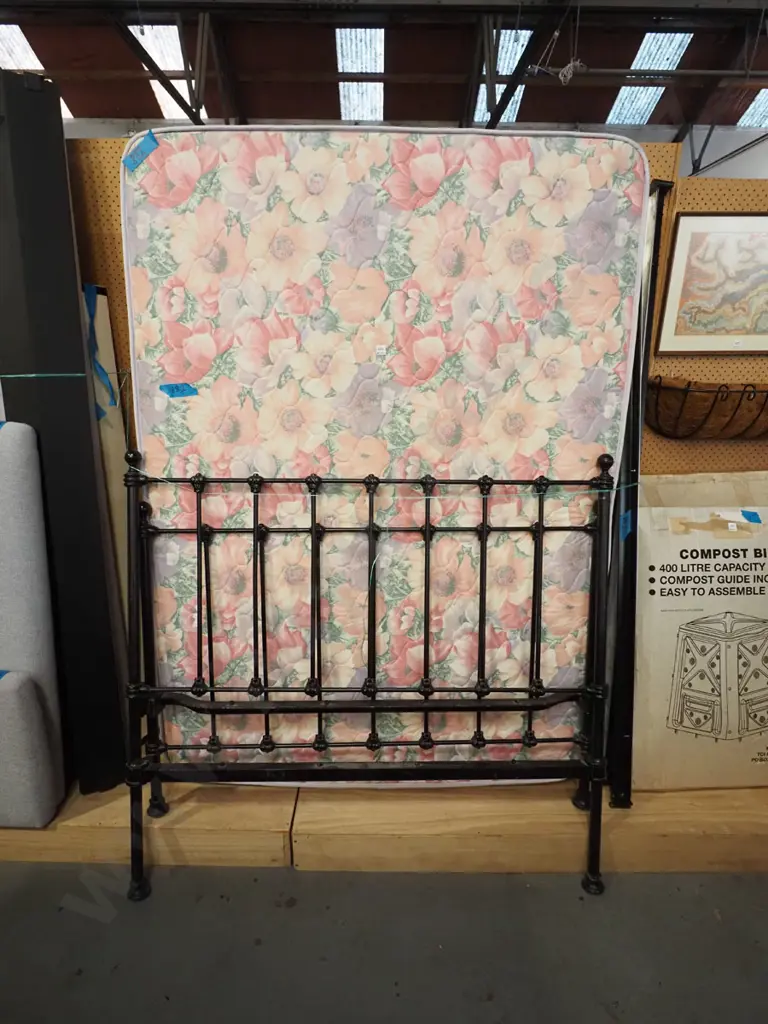 double slat bed base mattress and cast metal bed ends Image 1++