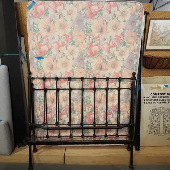 double slat bed base mattress and cast metal bed ends