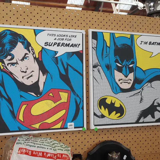 2x comic book prints on canvas - green dots