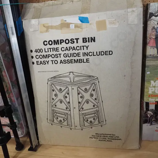 yet to be assembled plastic 400L compost bin