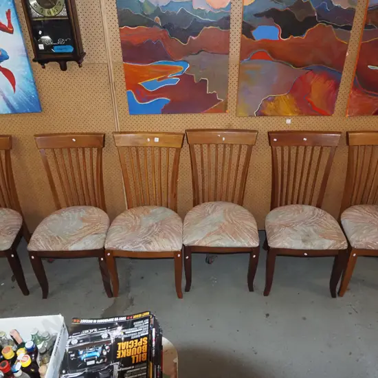 6x Indonesian hardwood spindle back dining chairs