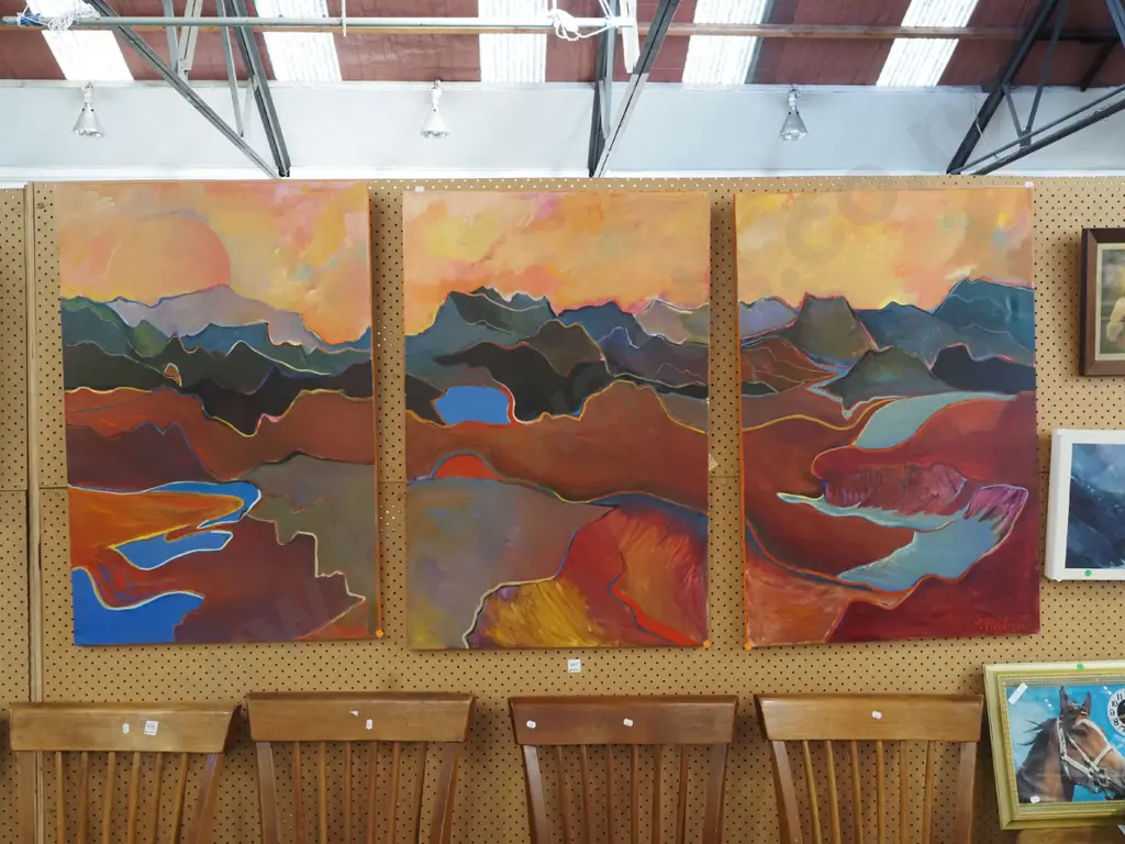 J.M Watson - triptych acrylic on canvas - Kaimai Subtraction Image 1++