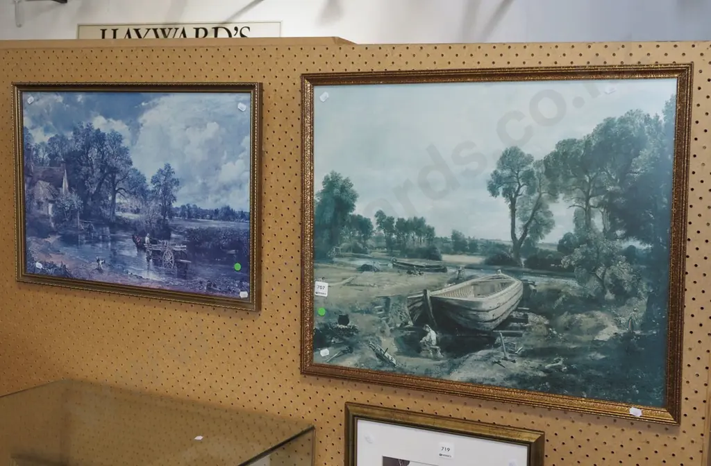 2x gilt framed Constable prints - green dots Image 1++