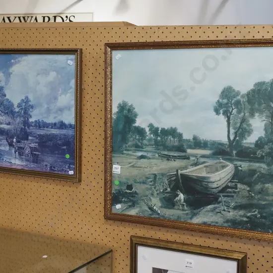 2x gilt framed Constable prints - green dots