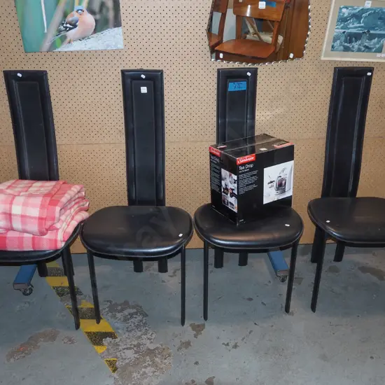 4x black vinyl high backed 1980's dining chairs H1070