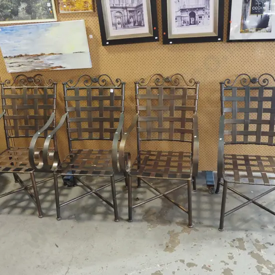 4x heavy wrought metal outdoor arm chairs