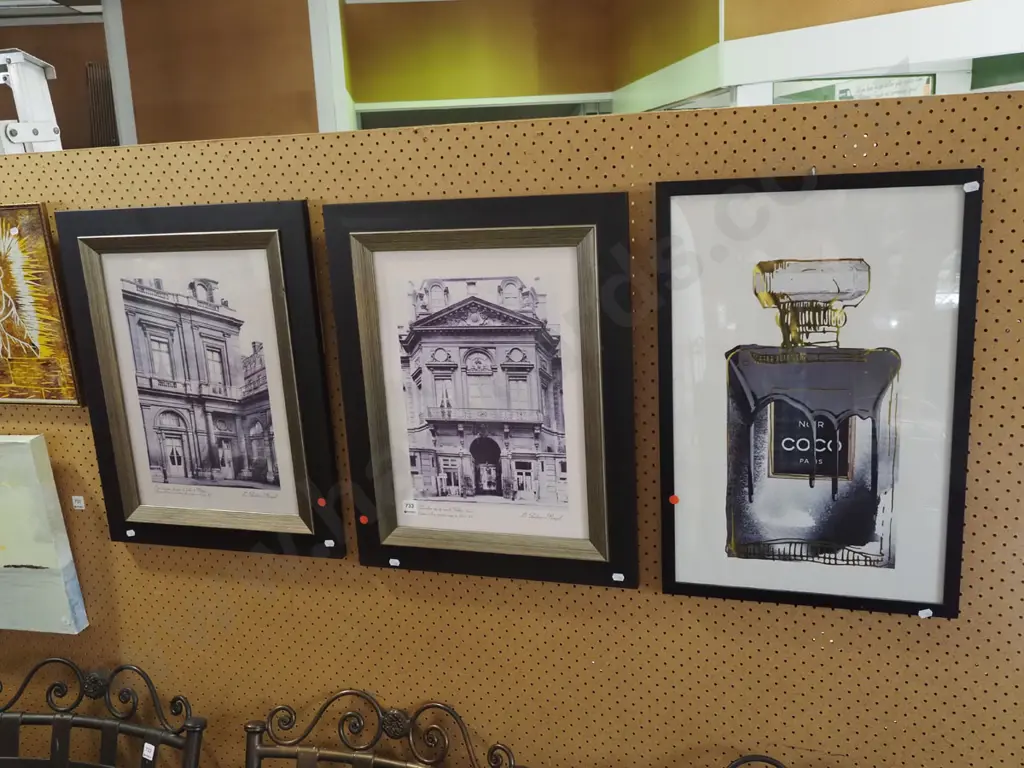 2x framed French themed prints & 1 Coco Channel print - red dots Image 1++