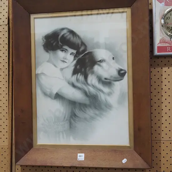 oak framed print - girl and dog