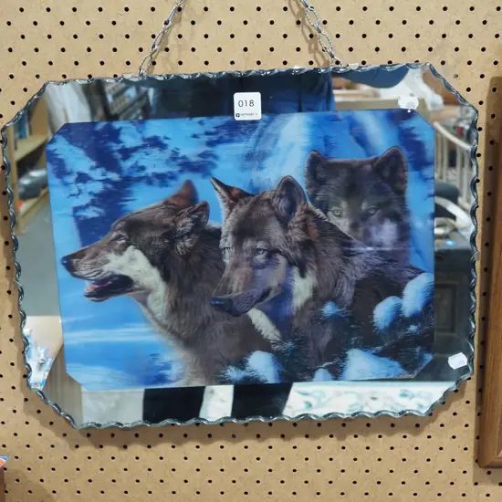 mirror framed wolf pack print