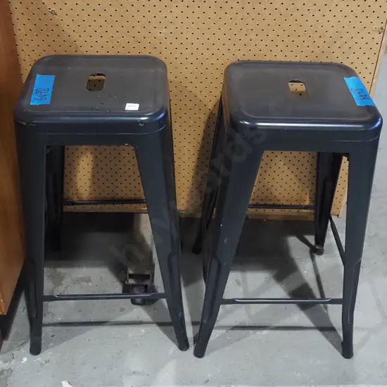 2x grey metal stools 