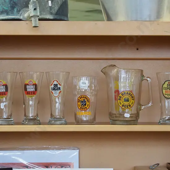 branded DB Beer glasses and jug