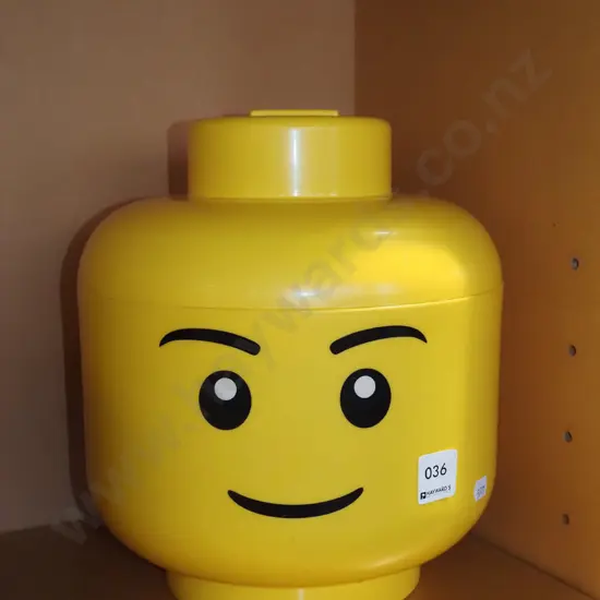 plastic Lego head storage container