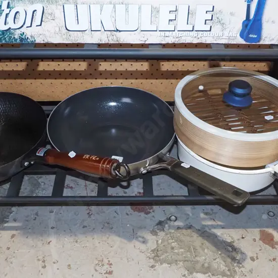 frying pans, bamboo steamer