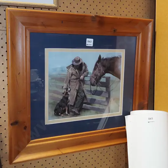 framed print - shepherd, dog and horse