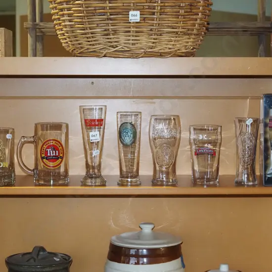 various branded beer glasses