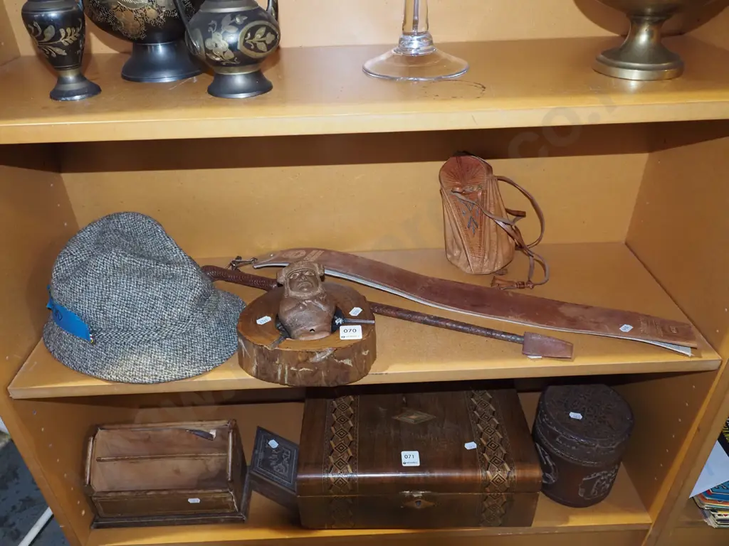 tweed hat, razor strop, riding crop etc Image 1++