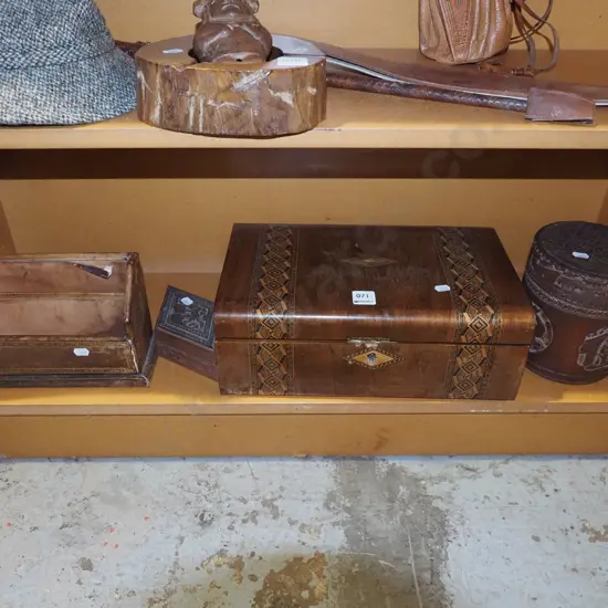 letter rack, decorative writers box, lidded canister