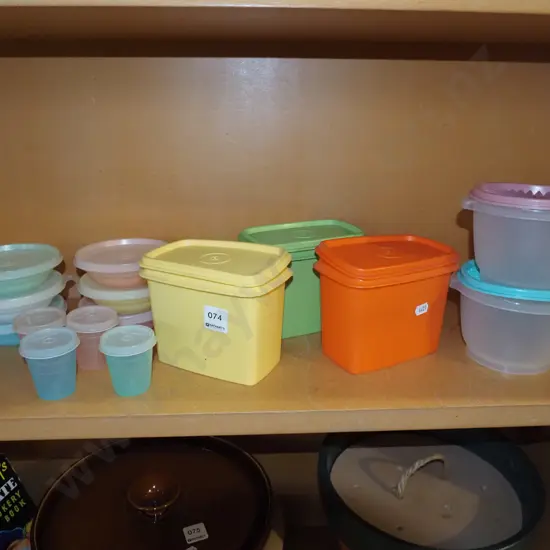 shelf of retro Tupperware